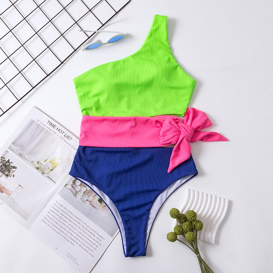Damen Einteiliger Badeanzug mit asymmetrischem Design und modischem Wickelbund R&B