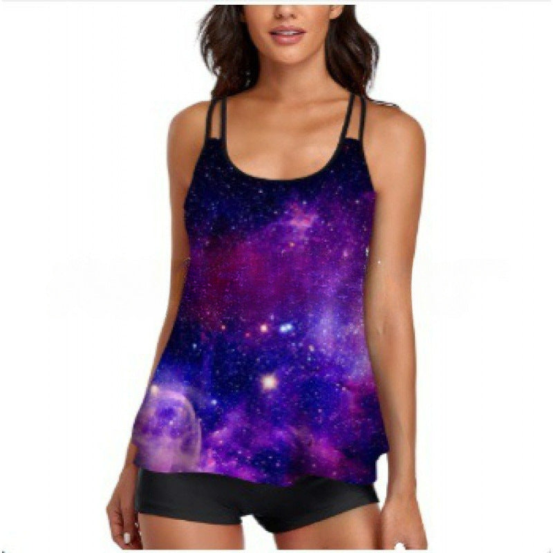 Damen Sportliches Tankini-Set mit bequemem Shorts und verstellbaren Trägern R&B