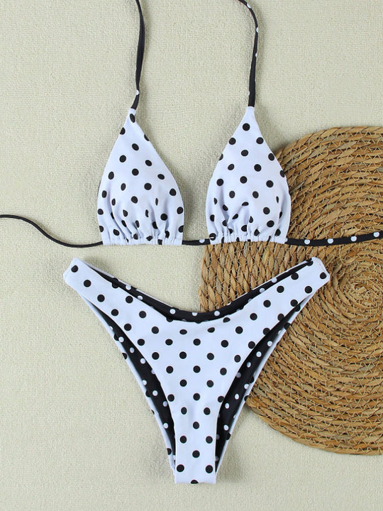 Damen Triangel-Bikini-Set mit modischem Punkte-Design R&B