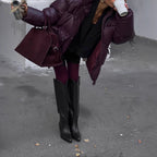 Damen Oversized Daunenjacke mit sichtbarem Steppdesign und hohem Kragen R&B