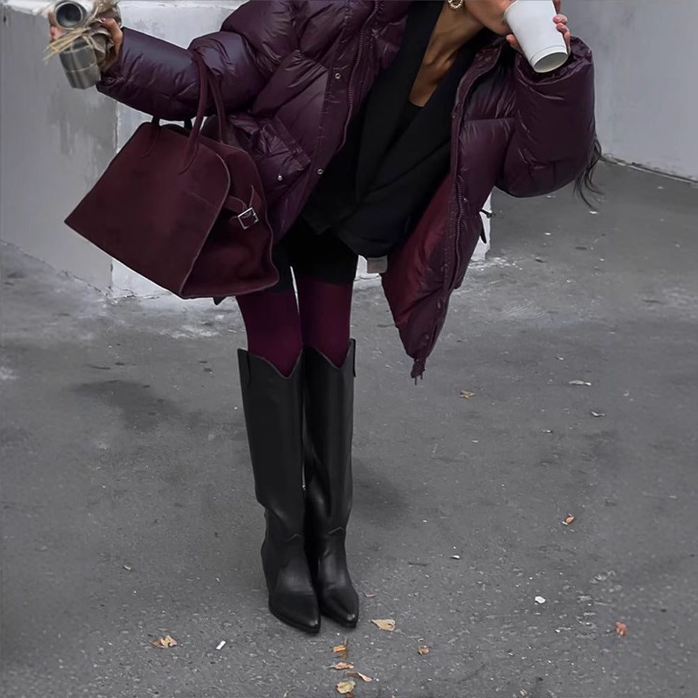 Damen Oversized Daunenjacke mit sichtbarem Steppdesign und hohem Kragen R&B