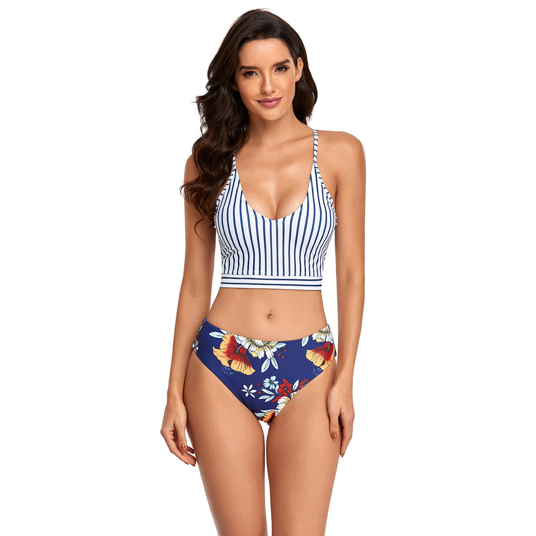 Damen Strand-Bikini mit modischem Crop-Top und floralem Höschen R&B