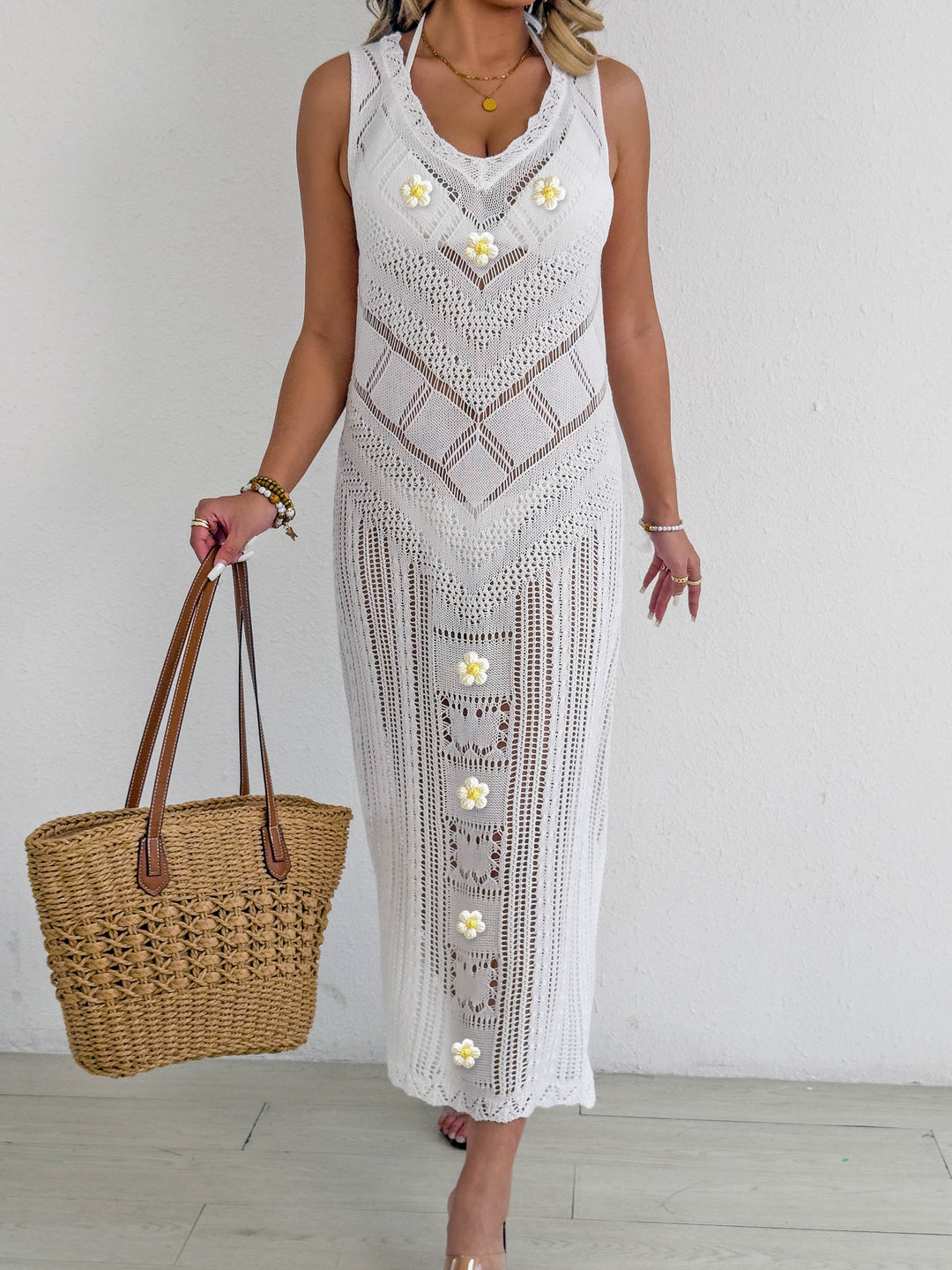 Damen Häkel-Kleid mit floralem Design R&B