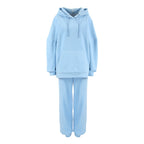 Damen Fleece Lounge-Set mit weiten Beinen und Kapuze R&B