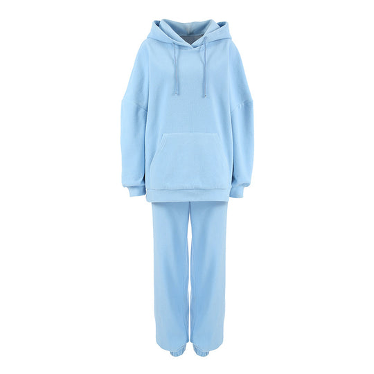 Damen Fleece Lounge-Set mit weiten Beinen und Kapuze R&B