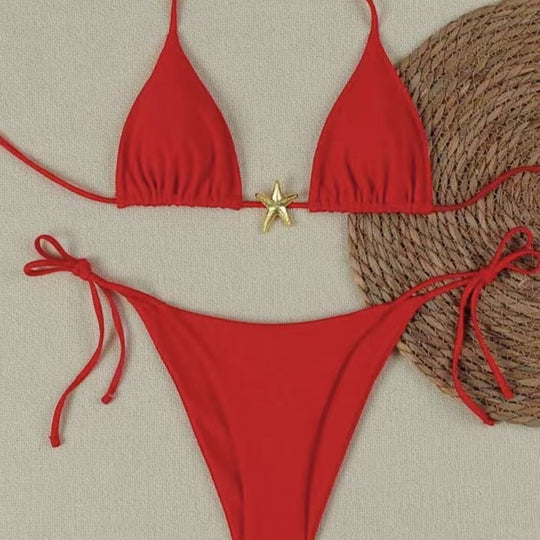 Damen Bikini-Set mit verstellbarem Triangel-Oberteil und hoher Taillenhose R&B