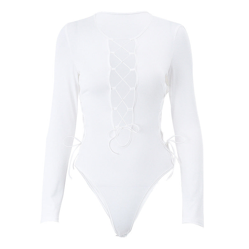 Damen-Bodysuit mit aufregendem Cut-Out-Design und modischen Schnürdetails R&B