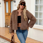 Damen Flauschige Kurzjacke aus Kunstfell mit lockerer Passform R&B