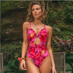 Damen Einteiler Badeanzug mit floralem Design und Cut-Out Akzenten R&B
