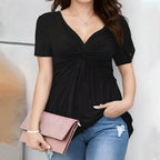 Damen Kurzarm-Bluse mit raffiniertem Wickeldesign und V-Ausschnitt R&B