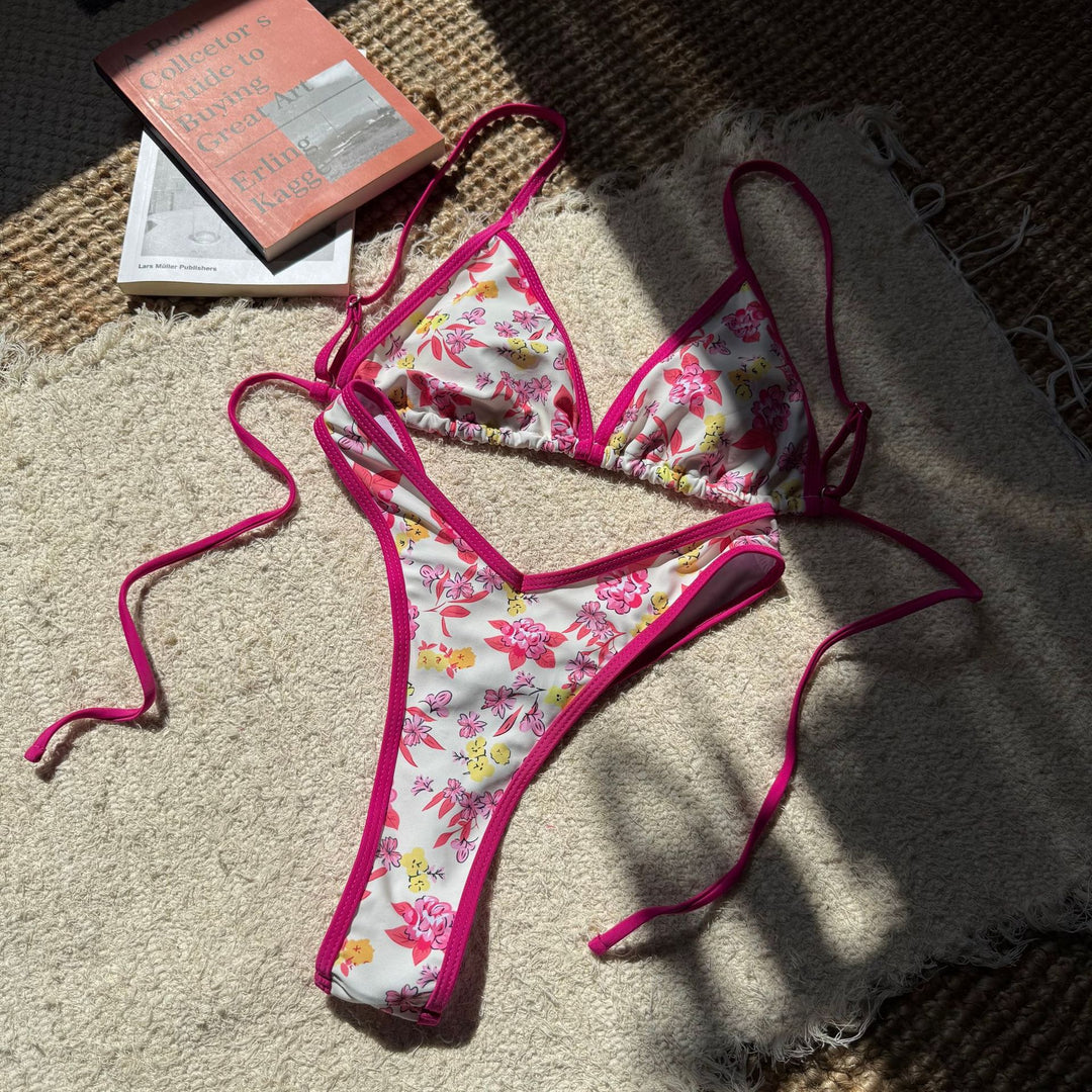 Damen Triangel-Bikini mit floralen Mustern und verstellbaren Trägern R&B