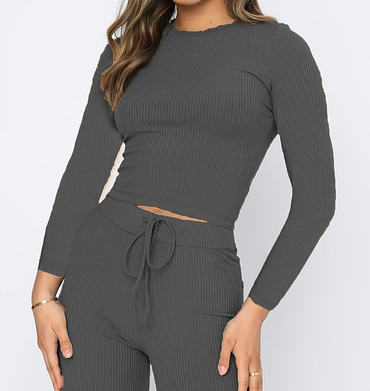 Damen Elegantes Kombination-Outfit aus langärmligem Oberteil und weit geschnittener Hose R&B