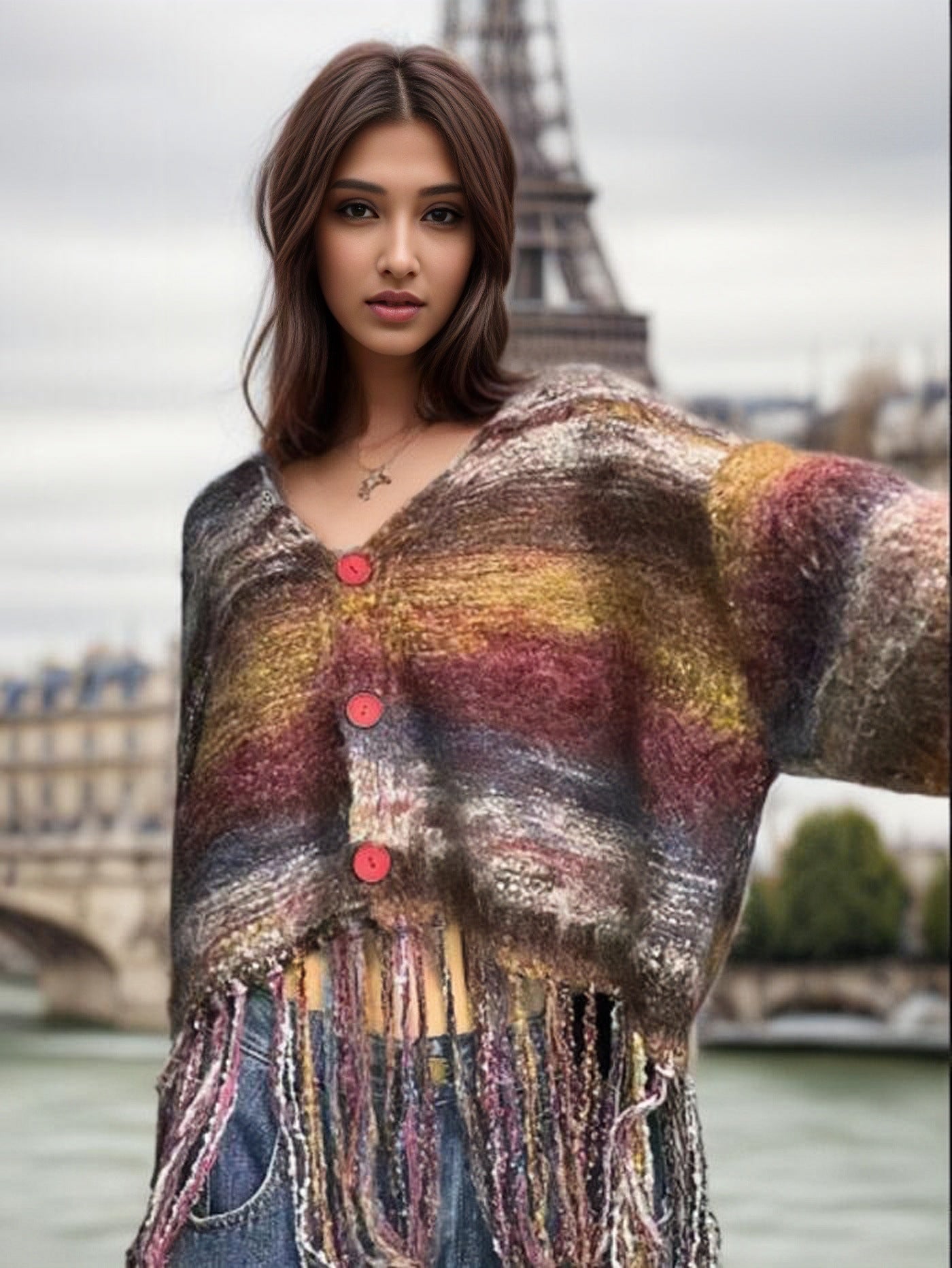 Damen Kurzer Strickjacke mit auffälligem Fransen-Design R&B