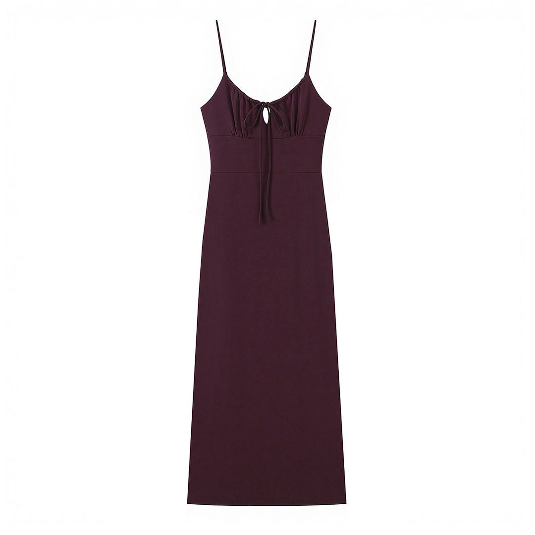 Damen Maxi-Kleid mit tiefem V-Ausschnitt und schmeichelndem Knoten-Design R&B