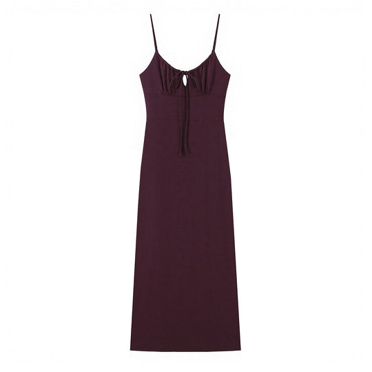 Damen Maxi-Kleid mit tiefem V-Ausschnitt und schmeichelndem Knoten-Design R&B