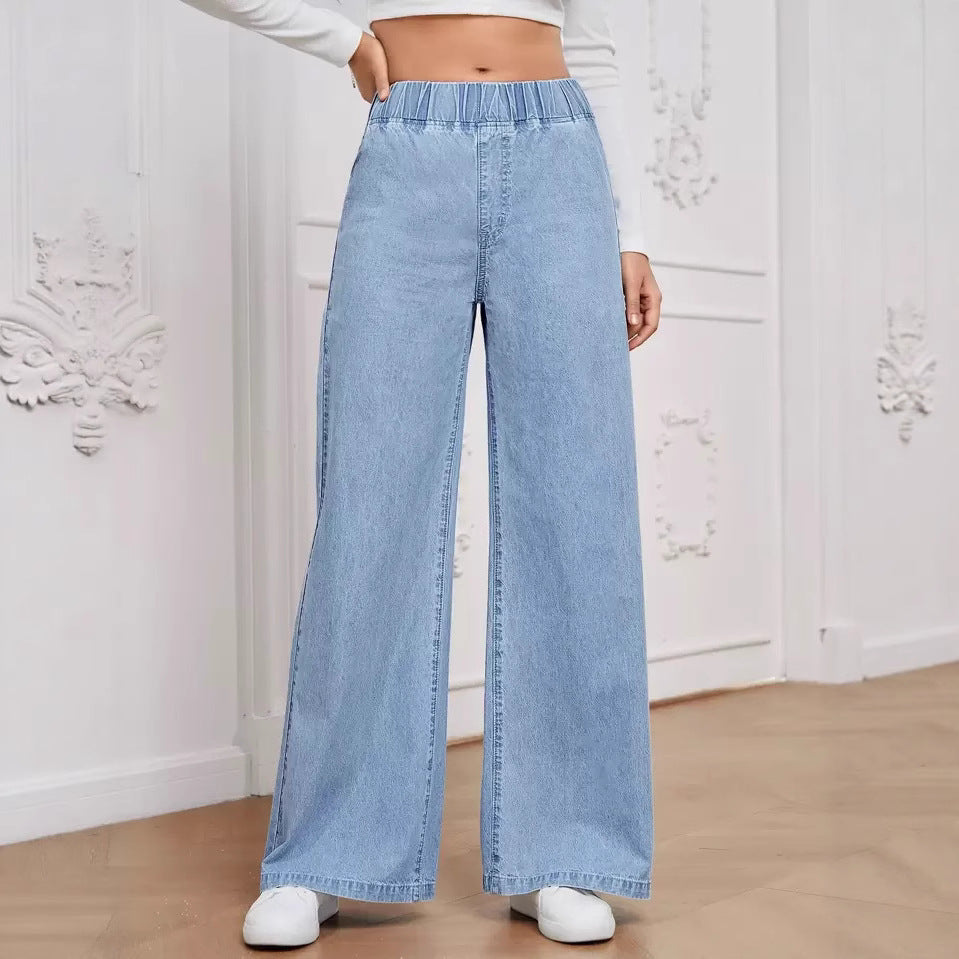 Damen Weite Jeanshose mit elastischem Bund und dekorativen Nähten R&B