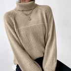Damen Strickpullover mit hochgeschlossenem Kragen und strukturiertem Rippdesign R&B