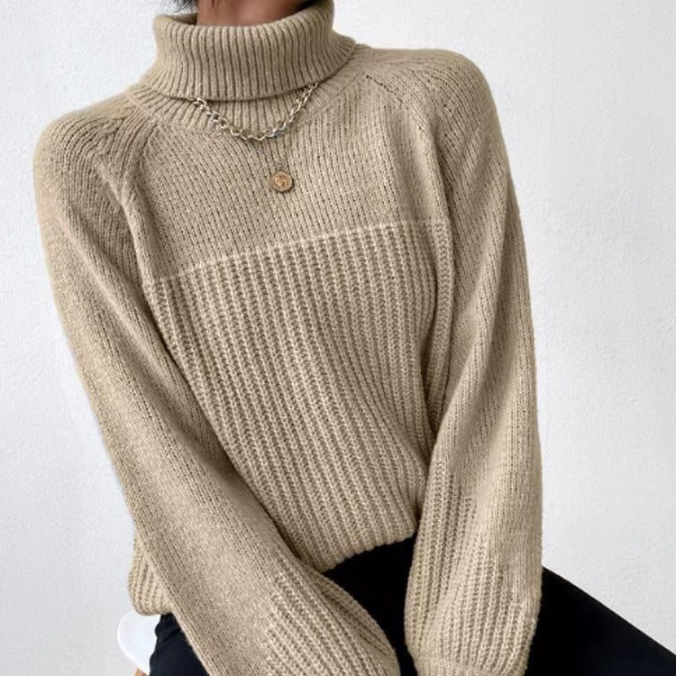 Damen Strickpullover mit hochgeschlossenem Kragen und strukturiertem Rippdesign R&B