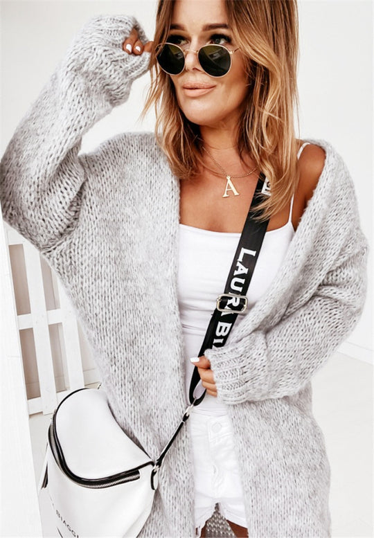 Damen Grober Strickcardigan mit voluminösen Ärmeln und offener Front R&B