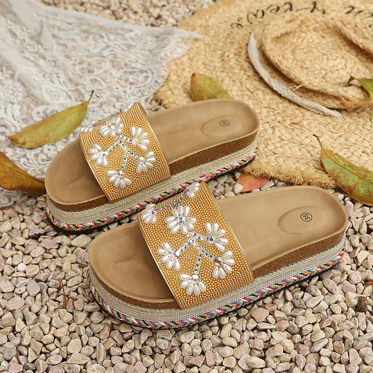 Damen Plattform-Pantoletten mit floralem Design und rutschfester Sohle R&B