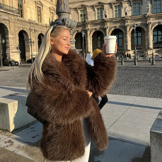 Damen Flauschige Felljacke mit weitem Schnitt R&B