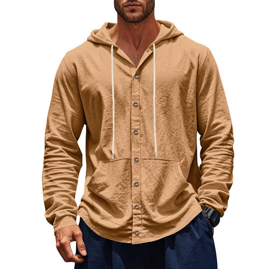 Herren nan lässige Kapuzenjacke mit Knopfleiste und Kängurutasche R&B