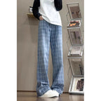 Damen weit geschnittene Karottenhose mit modernem Karo-Design