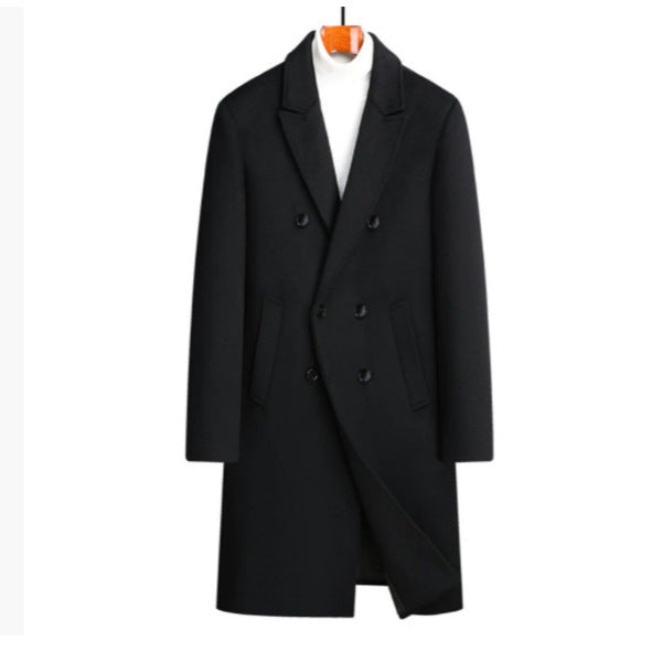 Herren eleganter Wollmantel mit doppelter Knopfleiste und dekorativem Revers R&B