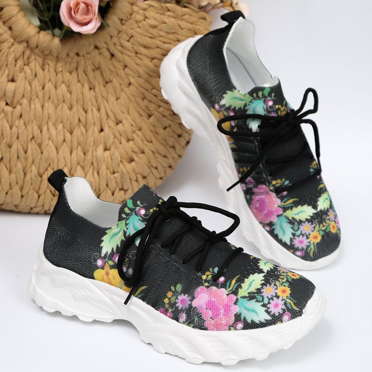 Damen modische Sneakers mit floralem Design und atmungsaktiver Textiloberfläche R&B