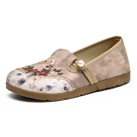 Damen Hausschläppchen mit floraler Stickerei und elegantem Riemen R&B