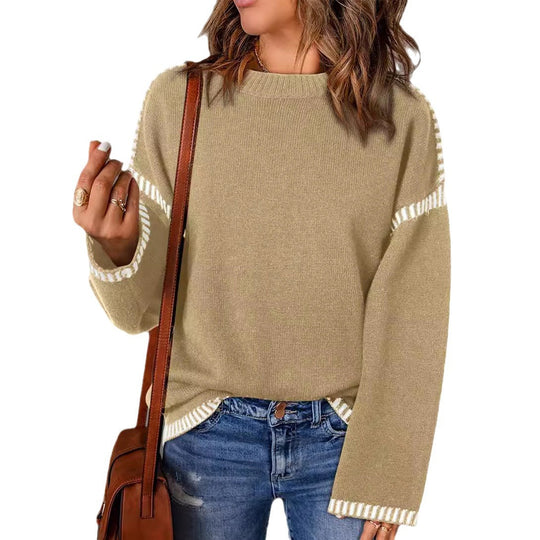 Damen modischer Pullover mit kontrastierenden Ärmelabschlüssen und legerem Schnitt R&B