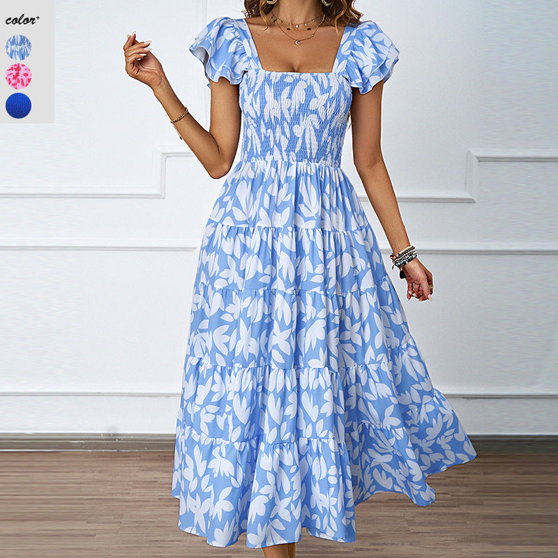 Damen Lange Maxikleid mit eleganten Rüschenträgern und gefüttertem Oberteil R&B