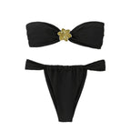 Damen Bandeau-Bikini mit schimmerndem Blumenakzent R&B