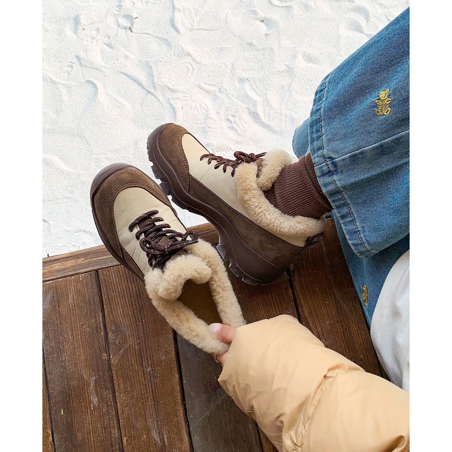Damen modische Winterboots mit flauschigem Innenfutter und flexiblem Schnürsystem R&B