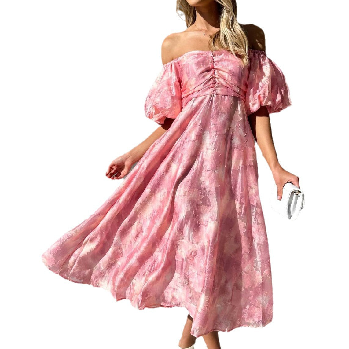 Damen Robe mit schulterfreiem Design und eleganten Puffärmeln R&B