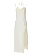 Damen Elegantes langes Kleid mit zarter Drapierung und floralem Detail R&B