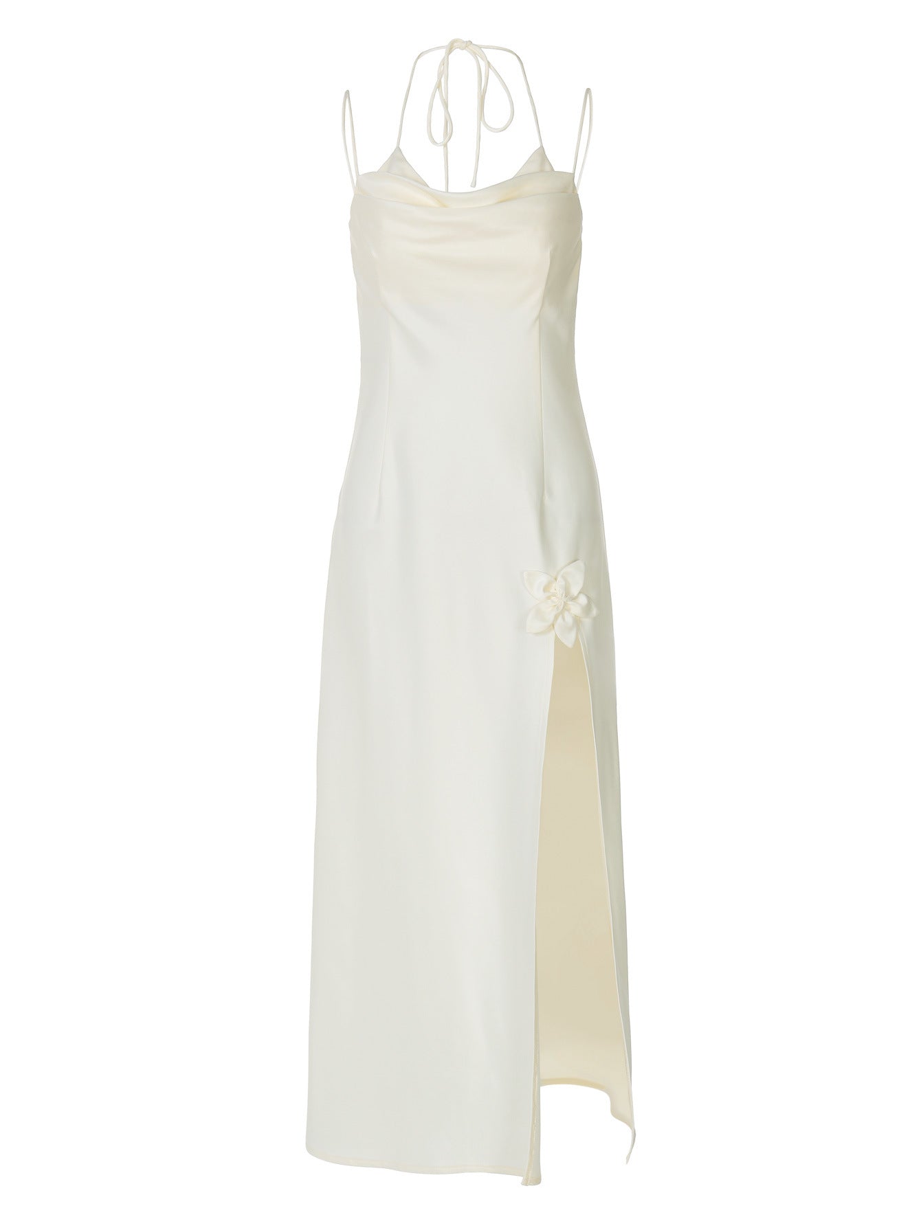 Damen Elegantes langes Kleid mit zarter Drapierung und floralem Detail R&B