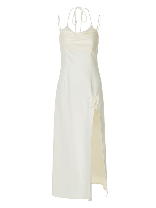 Damen Elegantes langes Kleid mit zarter Drapierung und floralem Detail R&B