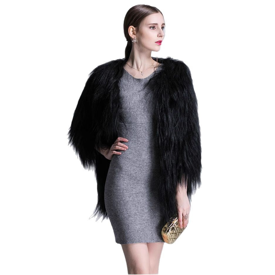Damen Elegante Kunstpelz-Cape mit weit offenem Schnitt R&B