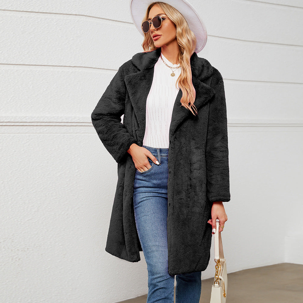Damen Flauschiger Langmantel mit elegantem Revers R&B