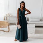 Damen Maxikleid mit elegantem Wickel-Design und schwingendem Rock R&B