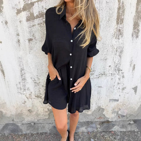 Damen lange Bluse mit durchgehender Knopfleiste und lässigem Schnitt R&B