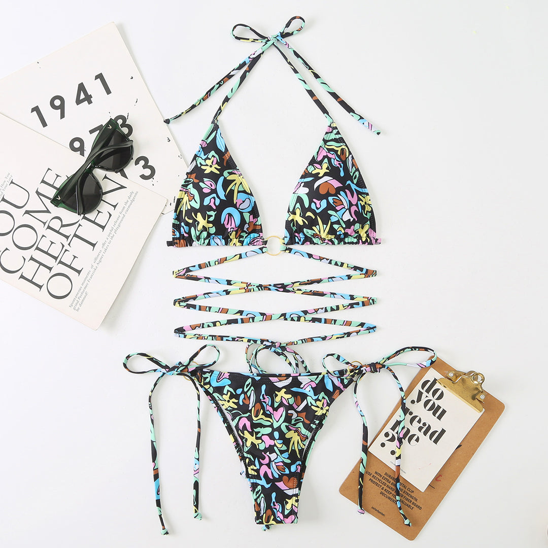Damen Triangel-Bikini-Set mit verstellbaren Trägern und floralem Design R&B
