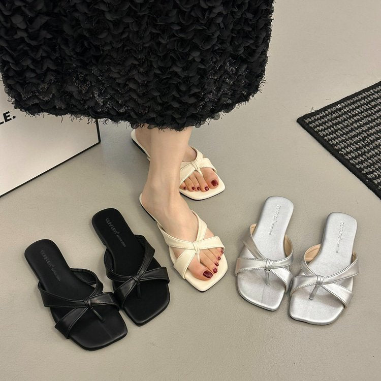 Damen bequeme Zehentrenner-Sandaletten mit modernem Knoten-Design R&B