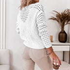 Damen Strickpullover mit luftigen Lochmustern und zartem Zopfdesign