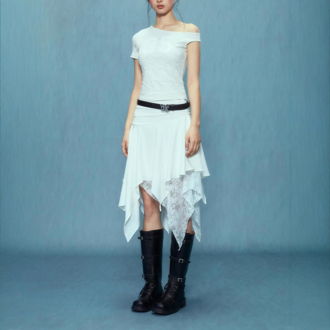 Damen asymmetrischer Spitzenrock mit Raffung und elegantem Design R&B