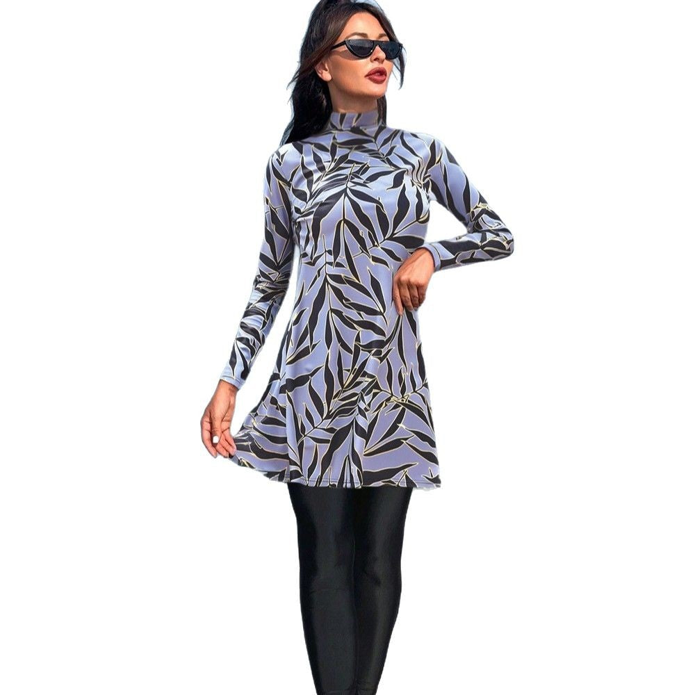 Damen modischer UV-Schutz-Schwimmanzug mit langem Arm und asymmetrischem Saum R&B