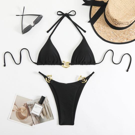 Damen Triangel-Bikini mit goldenen Akzenten und verstellbaren Trägern R&B