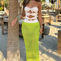 Damen Häkel-Strandrock mit transparentem Netzdesign und hohem elastischen Bund R&B