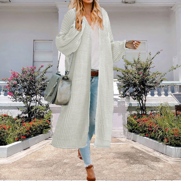 Damen Strickmantel mit offenem Design und voluminösen Ärmeln R&B